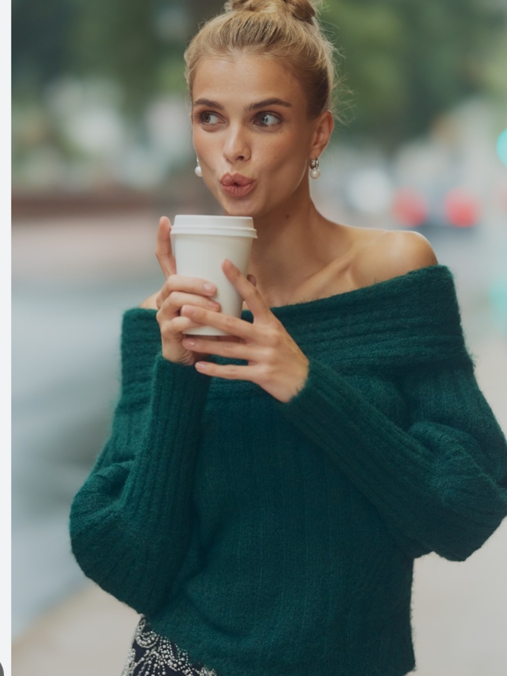 NWT Pilcro Dark Forest Green Off Shoulder Batwing Sweater Anthropologie XXS